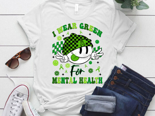 I wear green for mental health awareness groovy smile face t-shirt ltsp