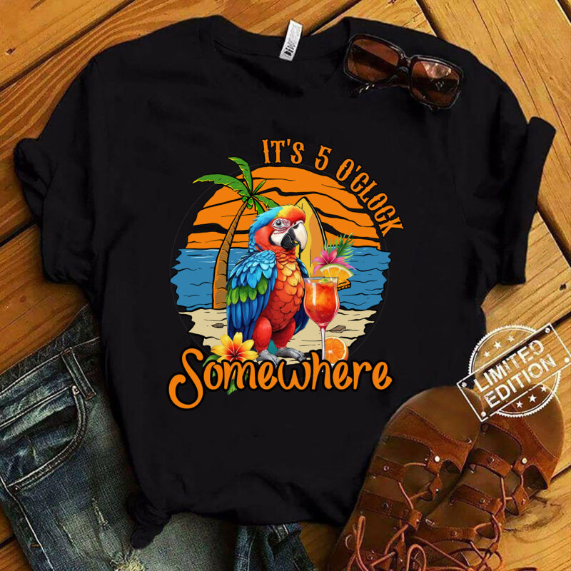 It_s 5 O_clock Somewhere Drinking Parrot Cocktail Summer T-Shirt ltsp