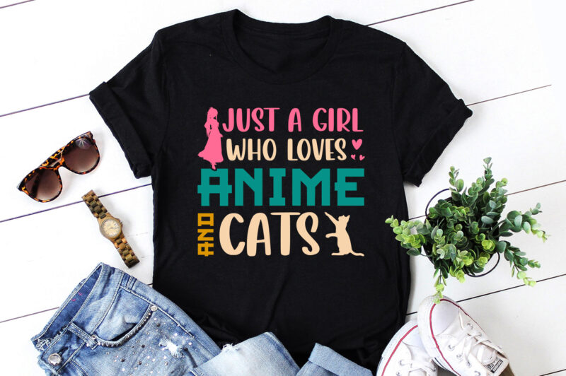 Just A Girl Who Loves Anime & Cats T-Shirt Design