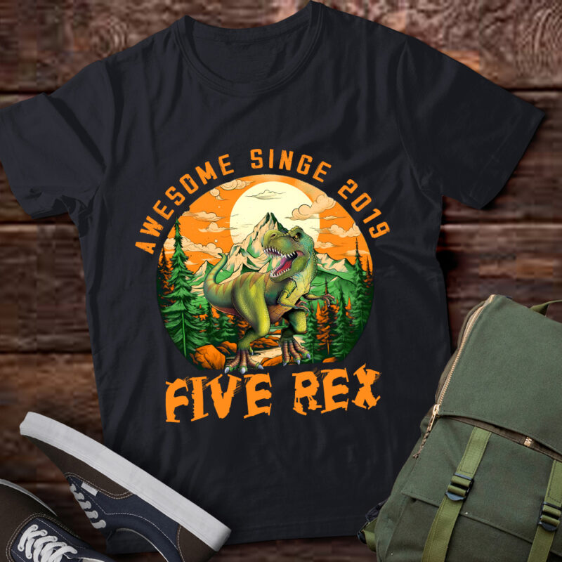 Kids Five Rex 5rd Birthday Shirt Third Dinosaur 5 Year Old T-Shirt ltsp