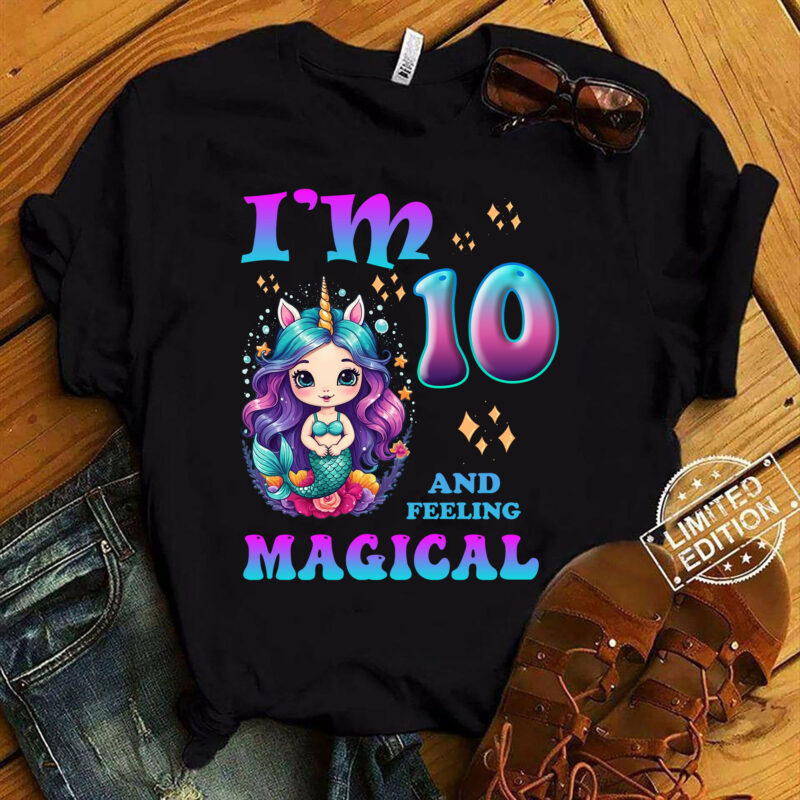 Kids I_m 10 Years Old Two 10nd Birthday 10yr Girl Unicorn Mermaid T-Shirt ltsp