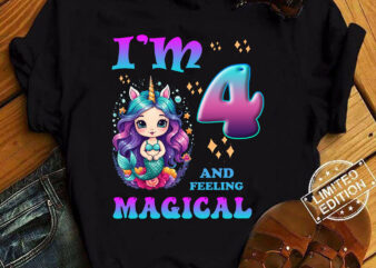 Kids I_m 4 Years Old Two 4nd Birthday 4yr Girl Unicorn Mermaid T-Shirt ltsp