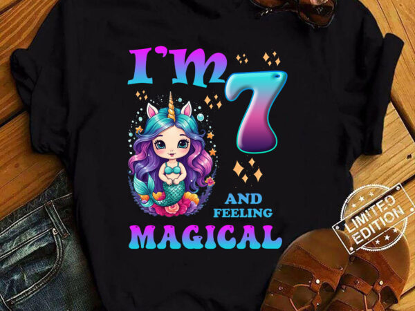 Kids i_m 7 years old two 7nd birthday 7yr girl unicorn mermaid t-shirt ltsp