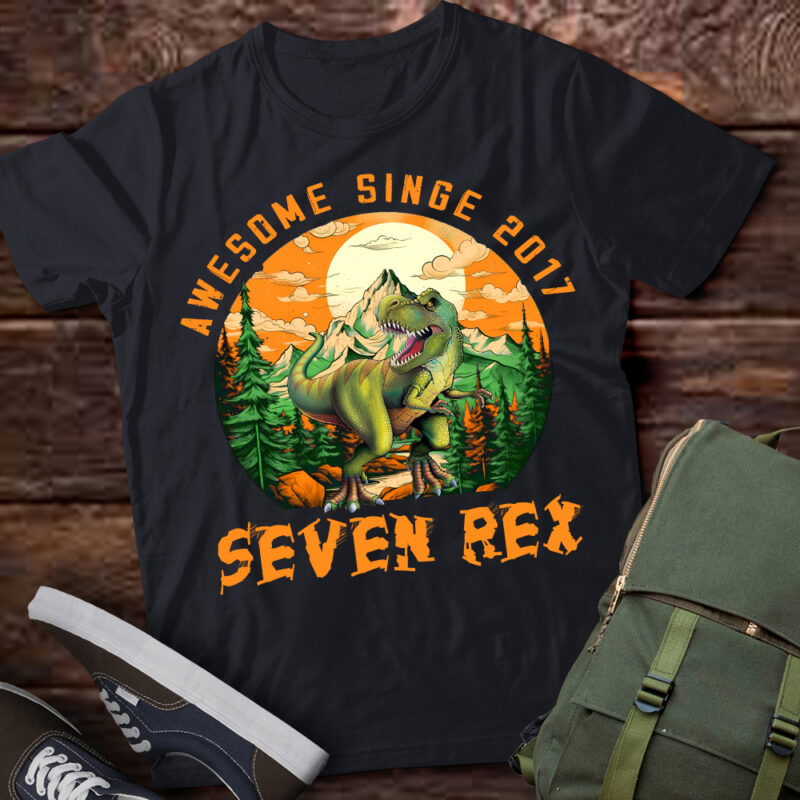 Kids Seven Rex 7rd Birthday Shirt Third Dinosaur 7 Year Old T-Shirt ltsp