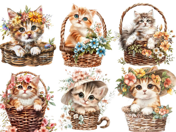 Kitty in flower busket clipart t shirt vector art