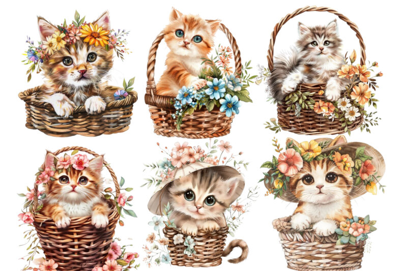 Kitty in flower busket Clipart