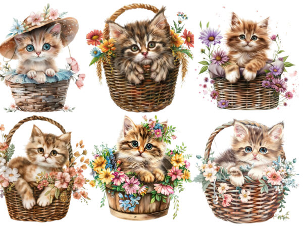 Kitty in flower busket clipart t shirt vector art