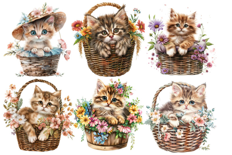 Kitty in flower busket Clipart