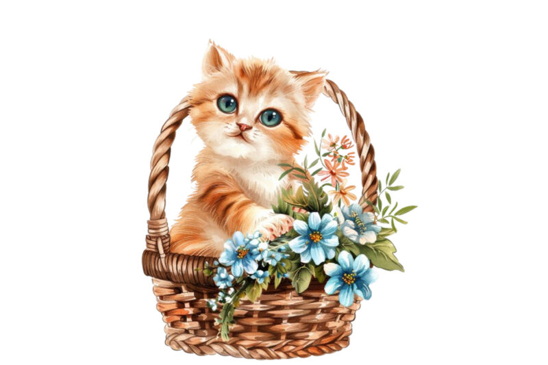 Kitty in flower busket Clipart