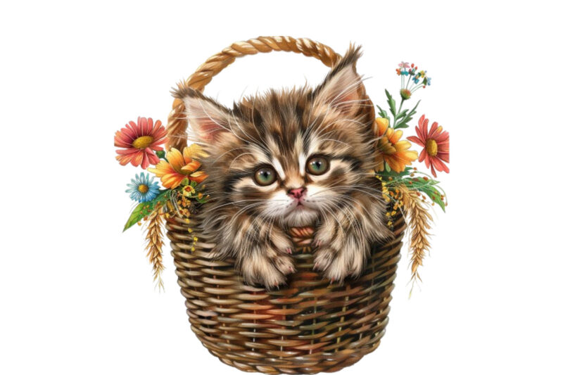 Kitty in flower busket Clipart