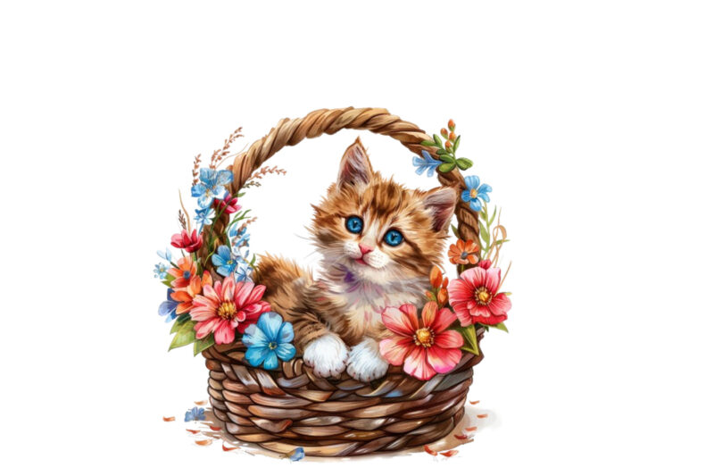 Kitty in Flower Busket Clipart
