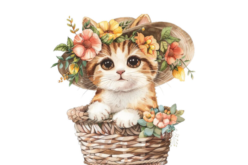 Kitty in flower busket Clipart