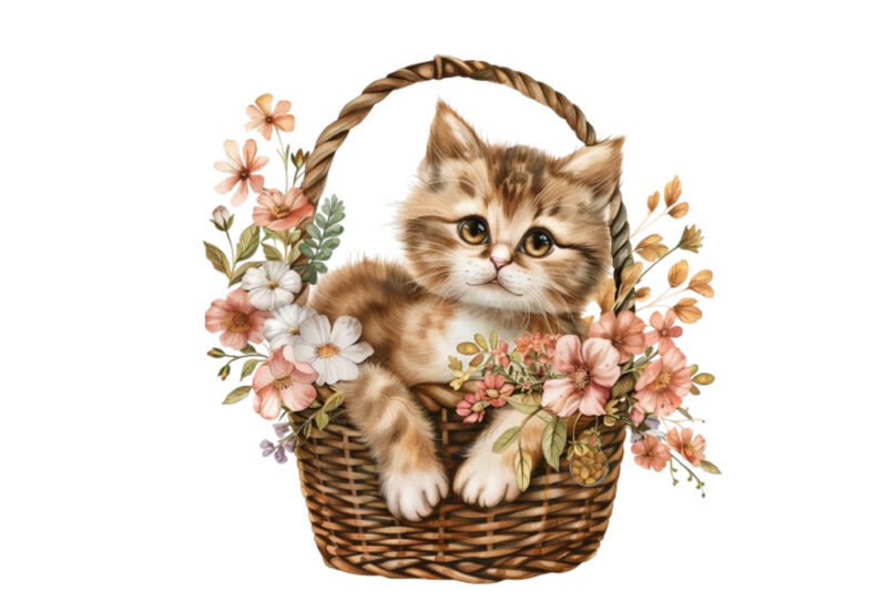 Kitty in flower busket Clipart