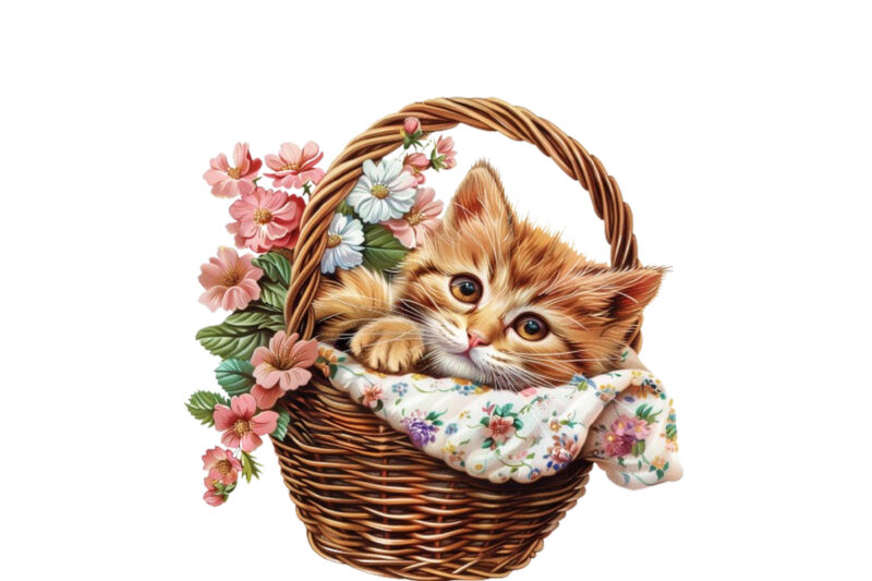 Kitty in flower busket Clipart