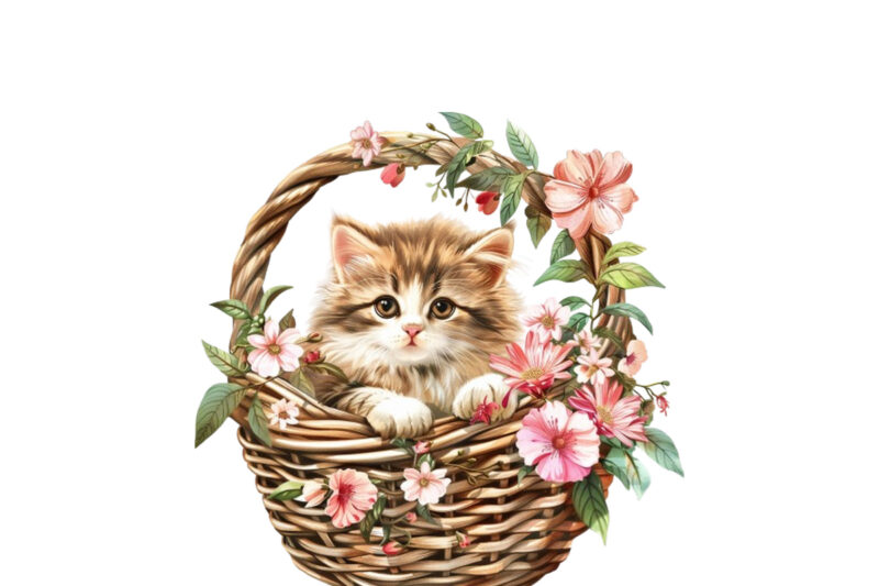 Kitty in flower busket Clipart