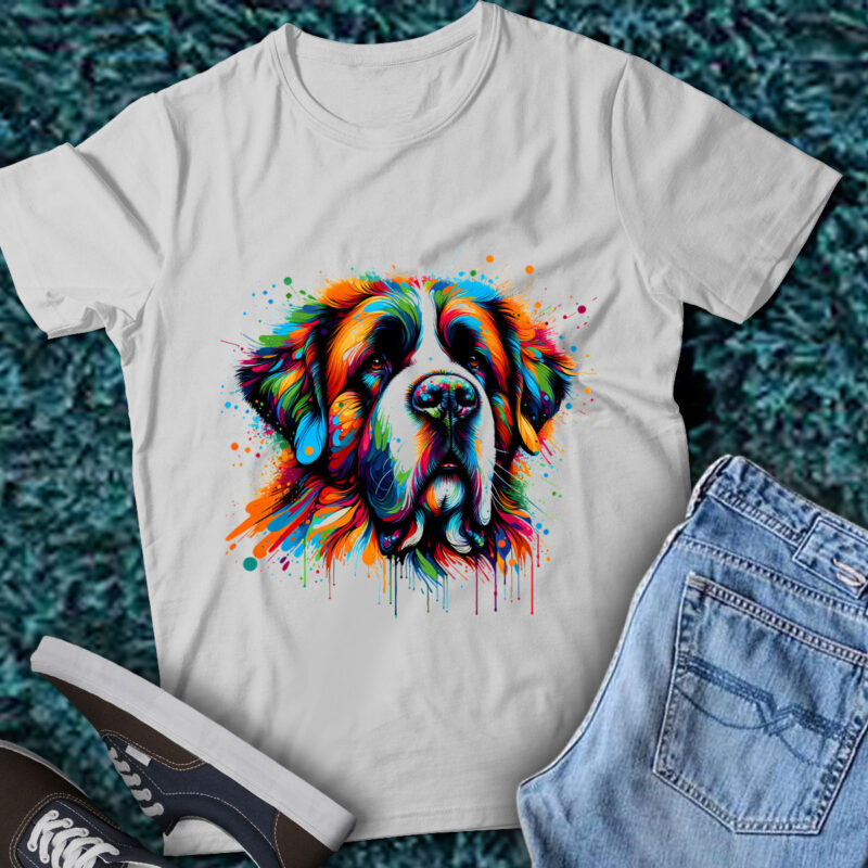 LT03 Colorful Artistic St. Bernards Cute Dog Portrait