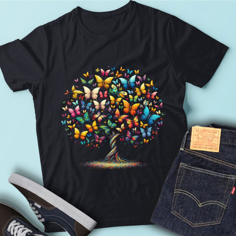 LT42 Butterfly Tree Beautiful Butterflies Tree Nature Shirt