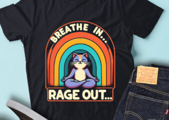 LT54 Breathe In Rage Out Funny Cat Yoga Meditating Yoga Cat t shirt vector graphic