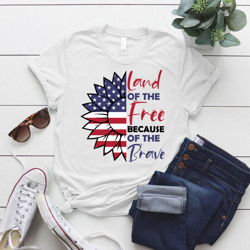 Land Of The Free Because Of The Brave American Flag Sunflower Womens T-Shirt ltsp