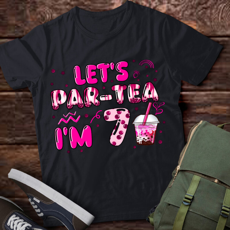 Let_s Par-tea I_m 7 Years Old 8th Birthday Girl Boba Tea T-Shirt ltsp