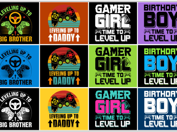 Level up t-shirt design bundle