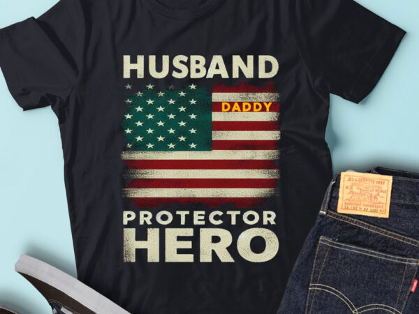 M186 husband daddy protector hero fathers day american flag t shirt designs for sale