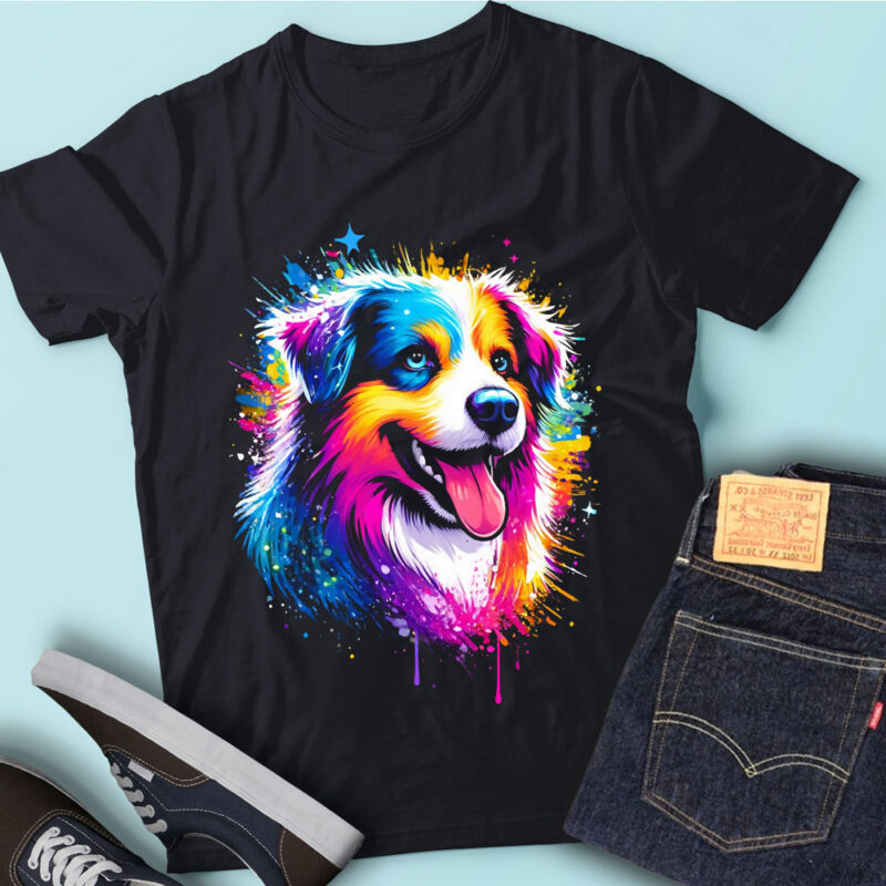 M241 Colorful Artistic Australian Shepherds Cute Pet