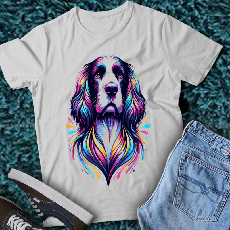 M255 Colorful Artistic English Springer Spaniels Cute Dog