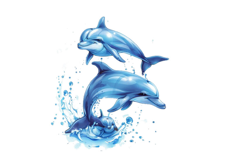 Mom and Baby cartoon dolphin clipart