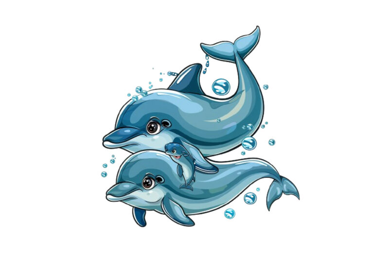 Mom and Baby cartoon dolphin clipart