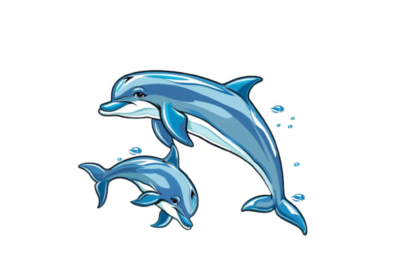 Mom and Baby cartoon dolphin clipart