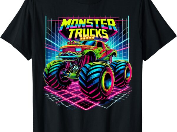 Monster truck birthday party retro monster trucks t-shirt