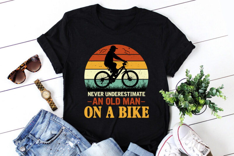 Never Underestimate an Old Man On a Bike T-Shirt Design