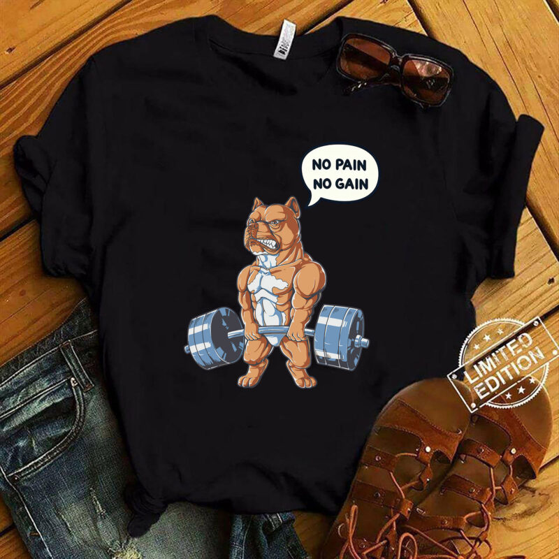 No Pain No Gain Funny Pit Bull dog, Gym Workout & Fitness Training Tank Top ltsp