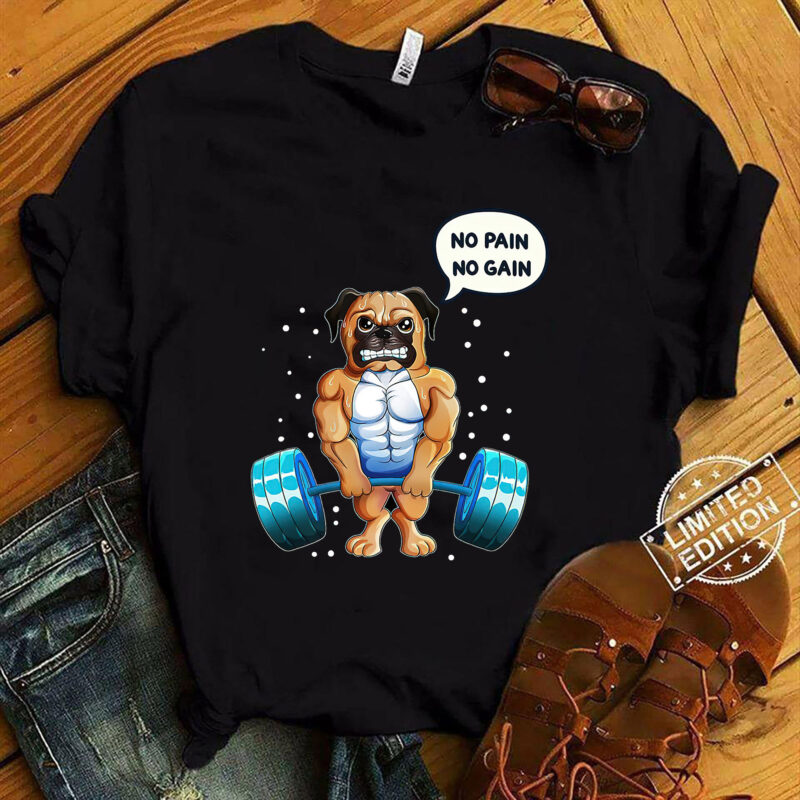 No Pain No Gain Funny Pug Dog, Gym Workout & Fitness Training Tank Top ltsp