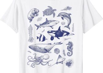 Ocean Wildlife Vintage Shark Turtle Octopus Graphic Tees T-Shirt