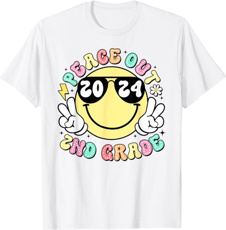 Peace Out 2nd Grade Retro Smile Last Day Of School 2024 T-Shirt