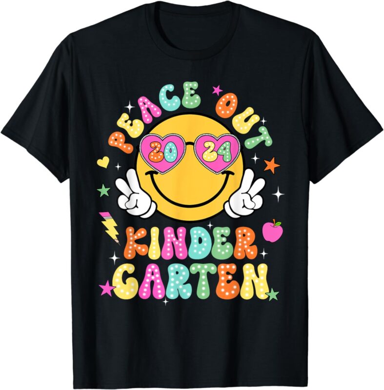 Peace Out Kindergarten Cute Groovy Last Day of Kindergarten T-Shirt