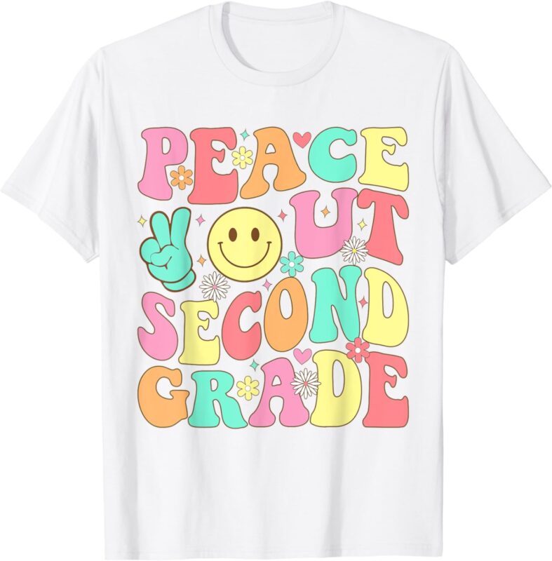 Peace Out Second Grade Groovy 2nd Grade Last day of school T-Shirt