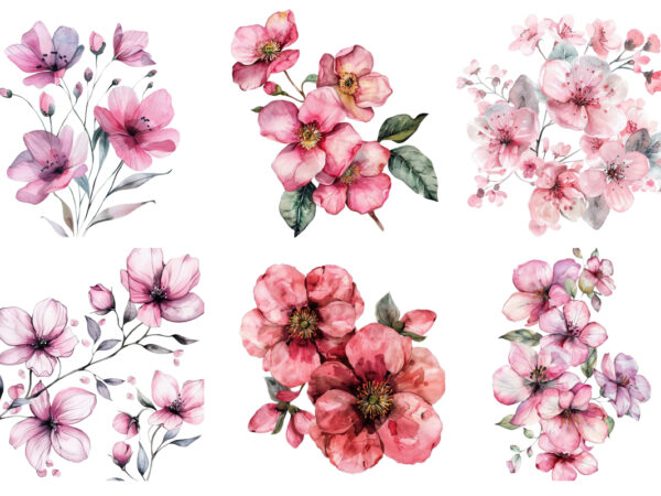 Pink flowers watercolor clipart t shirt illustration