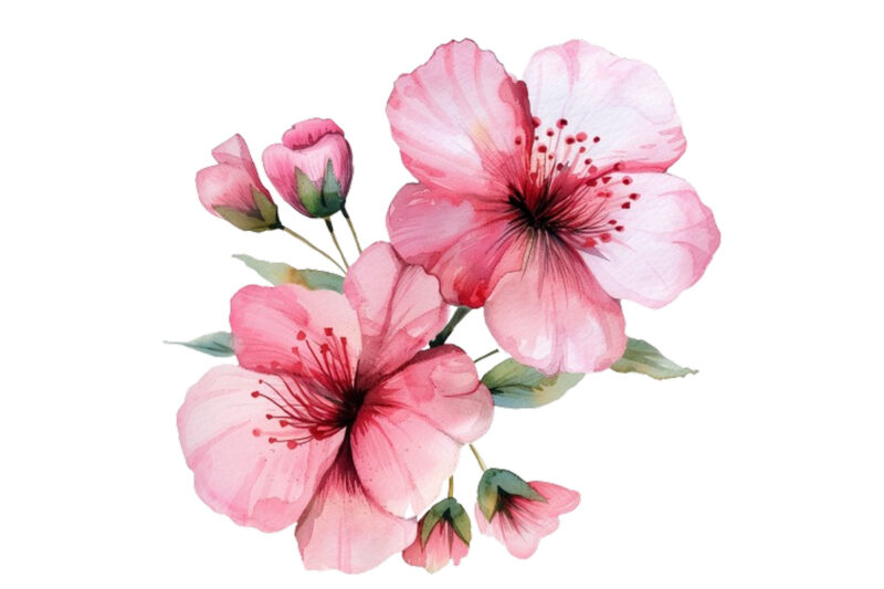 Pink Flowers Watercolor Clipart