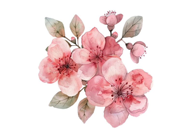 Pink Flowers Watercolor Clipart