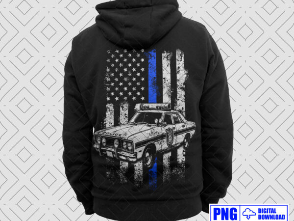 Thin blue line usa flag with police car png, police officer gifts, fathers day png, parotitic 4th of july american flag png, sublimation t shirt designs for sale