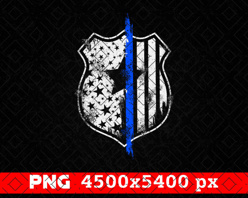 Thin Blue Line USA Flag Police Logo Badge PNG, Distressed Png Sublimation, Patriotic American 4th of July Png, Police Officer Gift, Dad Png