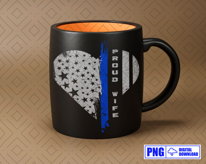 Proud Police Wife Gifts PNG, Thin Blue Line USA Flag with Heart Shape Clipart Sublimation File, Mothers Day Png, Patriotic 4th Of July Png