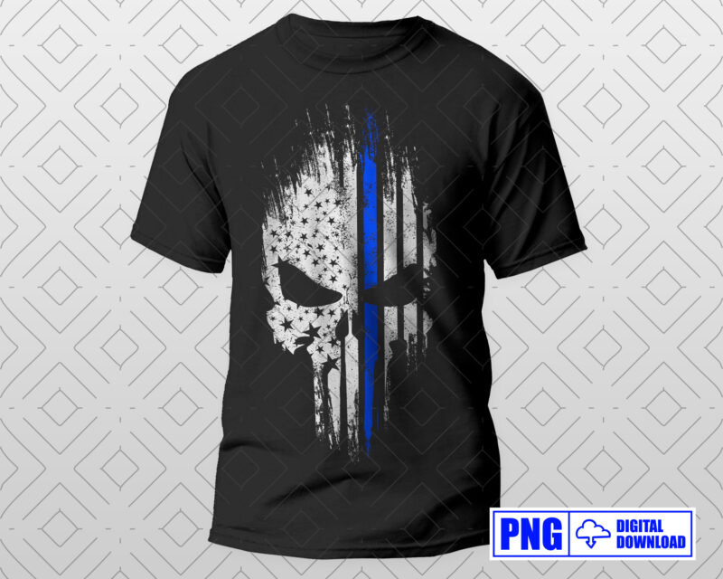 Punisher Skull Thin Blue Line USA Flag Skull Police PNG, Police Officer Gifts, Police Retirement Party, Fourth of July Png, Sublimation