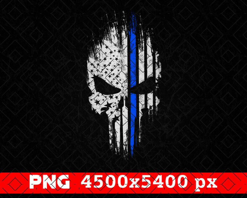 Punisher Skull Thin Blue Line USA Flag Skull Police PNG, Police Officer Gifts, Police Retirement Party, Fourth of July Png, Sublimation