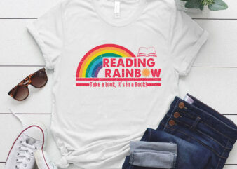 Rainbow Take A Look It_s In A Book Reading Bookworm Teacher Shirt LTSP