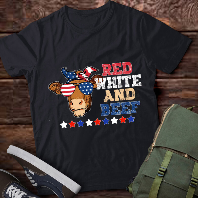 Red White And Beef Usa Flag 4th Of July Funny Cow Vintage T-Shirt ltsp