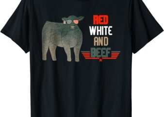 Red White And Beef Vintage Usa Flag 4th Of July Funny Cow T-Shirt
